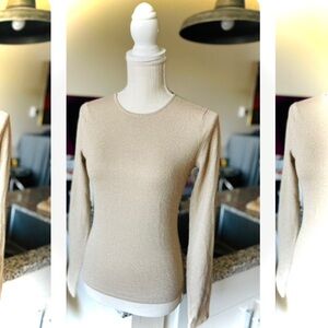 NAEEM KAHN | S | Gold Glitter Metallic Longsleeve Cashmere Knit Top Sweater